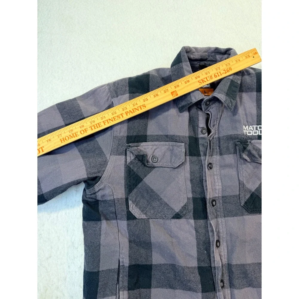 Berne Matco Tools Quilted Lined Flannel Shirt Jacket Grey Black Plaid Mens L